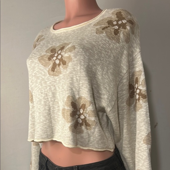 Promesa Floral-Pattern Crop Knit Sweater Long Sleeve Size Small - Picture 8 of 16